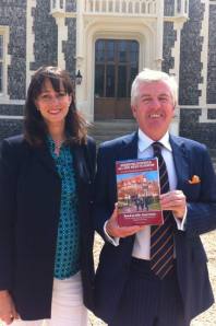 Victoria presents a copy of her book to  Chairman of Governors at Lancing College, Dr Harry Brunjes